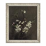 NBKJCO Obstbaumblüten von Henri Fantin-Latour Blume Leinwand Kunstdruck Vintage Botanical Kunstwerk für Wohnzimmer Schlafzimmer Dekorationen Wanddekoration,B,Silberner Rahmen,40x52cm,16'x20'
