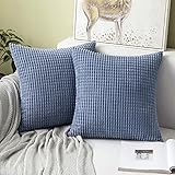 MIULEE 2er Set Kissenbezüge Kordsamt Dekokissen Kissenbezug Sofakissen Dekorativ Couchkissen Kissenhülle Bezug Weich für Wohnzimmer Schlafzimmer 40x40 cm, 16x16 Inch Blaues Cyan