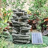 LNYXQX Wasserbrunnen im Freien Indoor Outdoor Polyresin Steingarten Wasserspiel Brunnen LED-Leuchten Solar
