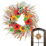 Fukamou Herbstkranz Haustür Dekorationen | 40cm Kunstkranz Künstlich Türkranz | Kranz Deko Mit Tannenzapfen Und Weizenohren | Für Haustür, Hochzeit, Garten, Fenster, Outdoor.