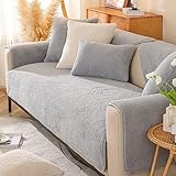 GEBIN Sofabezug Samt 1 2 3 4 Sitzer, Weicher Couchbezug L Form, Anti-rutsch Sofaüberwurf, Sherpa-Fleece Sofahusse Sofa überzug Ecksofa, Sofaschoner für Hunde (Grau,70x150cm)
