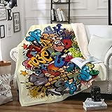 Decke 200x200 Graffiti-Buchstaben Sofadecke Weich Flauschig Und Warm, überwurf Decken für Sofas Personalisierte Decke Reisedecke 200x200 cm Als Snuggle Couchdecke Ganzjahresdecke