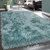 Paco Home Moderner Wohnzimmer Shaggy Hochflor Teppich Soft Garn In Uni Pastell Türkis, Grösse:200x290 cm