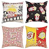 Film Nacht Kissenbezüge 45x45cm 4er Set Kopfkissenbezug Weich Movie Theater Dekor Dekokissen für Couch Sofa Popcorn Kino Dekorative Kissenbezüge Theater Outdoor Kissenbezüge Sofakissen Couchkissen