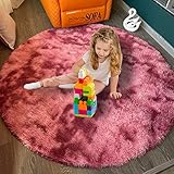 lightlux Shaggy Hochflor rund Teppich -für Wohnzimmer Langflor Teppich Hochwertig Hohe Pflegeleicht Fadendichte Wasser Indoor Bodenmatte für Spielzimmer und Kinderzimmer (Wassermelonenrot, 122×122cm)