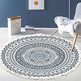 Vintage Boho Baumwolle Teppiche Mandala Muster Waschbar Handgewebte Böhmische Runder Teppich mit Quasten für Schlafzimmer Flur Wohnzimmer Couchtisch Fußmatten,Waschmaschinenfest,60CM Blumen #16