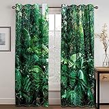 Vorhang Blickdicht 3D Grüner Dschungel Pflanze Blätter Gardinen Mit Ösenvorhang 2Er Set 200x160 Cm Verdunkelungs Kindervorhänge Für Wohnzimmer Schlafzimmer Kinderzimmer Deko, Blickdichte Verdunklung
