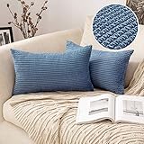 MIULEE 2er Set Kissenbezug Dekokissen Kissenbezüge Kissenhülle Zierkissen Sofakissen Kordsamt Deko Weich Couchkissen Bezug Kissenhüllen für Sofa Wohnzimmer Polsterkissen 30x50 cm Blau