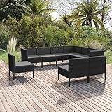 ZEYUAN 9-TLG. Garten-Lounge-Set mit Auflagen, Terassenmöbel Wetterfest, Garten Sitzgruppe, Loungemöbel Terrasse, Sitzecke Balkon, Poly Rattan Schwarz