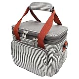 Nunz Isolierte Lunchbox, Große Kapazität, wasserdichte Kühltasche, Abnehmbarer Schultergurt, Doppellagig, für Camping (Gestreifter Druck)