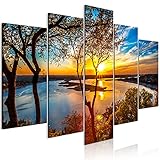 murando - Bilder Landschaft 200x100 cm Vlies Leinwandbild 5 tlg Kunstdruck modern Wandbilder XXL Wanddekoration Design Wand Bild - See Natur Sonnenuntergang Panorama c-B-0640-b-m