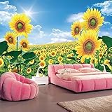 Fototapete Sonnenblumen Pastorale Landschaft TV Sofa Hintergrund Home l De Parede Moderne Tapete Wandbilder Wohnzimmer Schlafzimmer Wand Dekoration 3D Wandtapete Tapeten 150x105cm Yuekuomao356