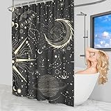 MB Home Duschvorhang 180x180 cm - Schwarz Gold - Schimmelresistenter Badewannenvorhang aus 100% Polyester - Premium Shower Curtain - Waschmaschinenfester Badevorhang inkl. Kunststoffhaken