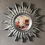 Blatt-Sonnenspiegel, großer Sonnenblumen-Wandspiegel, Midcen-Tury-Spiegel, runder Hallenspiegel, Glasspiegel, antikes Dekor, 28 Zoll (Grey 28inches)
