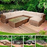 BRAST Gartenmöbel Lounge Set | 4-12 Personen viele Modelle & Farben | incl. extra Dicke Kissen | TÜV geprüft | Outdoor Loungemöbel Sitzgruppe Essgruppe Garnitur | Pleasure Braun