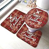Set 3 Teilig Badvorleger Frohe Weihnachten Schottisches Grün Rot Kontur Badteppich Anti-Rutsch Weiche Badezimmer Set, Für Badewanne, Wohnzimmer