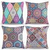 Allmarkhomes Boho Kissenbezug Kissenbezug 40X40 4Er Set Dekokissen Bunt Kissen Mandala Blumen Zierkissen Deko Kissenhuellen Set Kissen Für Sofa Hippie Kissenhülle Dekokissen Für Wohnzimmer Auto