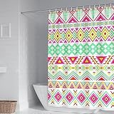 Banemi Duschvorhang Kurz, Duschvorhang Extra Lang Rosa Gelbgrün Polyester Geometrisches Muster Duschvorhang für Damen 165X180cm