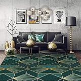 PYQK Teppich Schlafzimmer Wohnzimmer Teppich Moderne Kunst Einfache Nachttischlampe Metall Wind Dunkelgrün Gold Geometrische Nachttischmatte Dekoration Polyester Bodenmatte, 120X160 cm