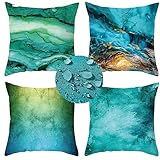 Outdoor Wasserdichte Kissenbezüge Abstrakt bunt 80x80cm 4er Set Dekorative Kissenbezug mit Unsichtbarer Reißverschluss Leinen Kissenhülle für Dekor Schlafzimmer Wohnzimmer Garten Dekokissen Gifts-2