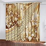 GSKOQD Vorhang Blickdicht Ösenschal Verdunkelungsvorhang 3D Digitaldruck Kreative Goldene Blumen Gardinen Kinderzimmer Wohnzimmer Thermovorhang Ösenvorhänge 2Er Set - 200X200Cm (B X H)