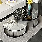 JWCN Hochwertiges Couchtisch-Set aus 2 stapelbaren Beistelltischen aus Marmorstruktur und Metall runder und moderner Couch-Beistelltisch,80 cm + 60 cm,Uptodate