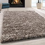 Modern Hochflor Teppich, Flauschiger Langflor Teppich, Shaggy Flokati, Rechteckig, Braun - Beige - Creme Meliert, Wohnzimmerteppich, Größe:160 x 230 cm