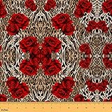 Polsterstoff mit Leopardenmuster für Stühle roter Rosenstoff als Meterware brauner Gepard Stoff für drinnen und draußen Safari Tier Dekorationsstoff Blüten Blumenstoff 920 x 150 (HxB) Rotbraun