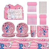 101Pcs Stitch Party Geschirr, Partygeschirr Set, Lilo und Stitch Partygeschirr,Lilo und Stitch Geburtstag Deko, Lilo Stitch Kindergeburtstag Deko Party Supplies, Geburtstag Geschirr Kit (Rosa)