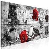 decomonkey Bilder Kaffee Küche 150x50 cm 1 Teilig Leinwandbilder Bild auf Leinwand Vlies Wandbild Kunstdruck Wanddeko Wand Wohnzimmer Wanddekoration Modern Deko Kochen Caffe Holz Rosen
