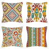 Orientische Kissenbezug 45x45cm Boho Mandala Kissenbezüge Bunt Geometrisch Muster Dekorativ Kissenhülle Baumwolle Leinen Zierkissenbezüge für Zuhause Couch Auto Outdoor Deko Kopfkissenbezug 4er Set