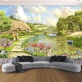 Fototapete Pastorale Landschaft PVC Tapeten Wandtapete XXL Moderne Wanddeko Wohnzimmer Schlafzimmer Büro Flur-（400cm×280cm） grün