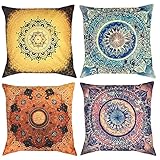 YancLife 4 Stück Kissenbezug 45 x 45 cm, Indische Hippie Böhmischen Mandala Blume Muster Dekorativ Kissenhülle Dekokissen, Universal Baumwolle Leinen Kissen Fall für Wohnzimmer & Schlafzimmer