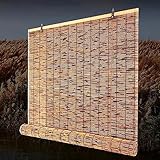 Schilf Vorhang Natur Bambusrollo Aussenbereich Bambusrollo Aussenbereich mit Hakenaufhängung Sonnenschutz Retro Carbonization Natural Schilf Vorhang für Fenster und Türen. (Size : 52in Wx72in H)