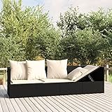 BULANED Outdoor-Loungebett mit Kissen, Lounge Sofa Outdoor, Sonneninsel Outdoor, Outdoor Liege, Daybed Outdoor, Garten Lounge, Outdoor Bett, Schwarz Poly Rattan