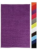 MSV Badteppich Badvorleger Duschvorleger Chenille Hochflor Badematte 40x60 cm – Violett/Lila