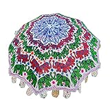 Regenschirm für Garten, Terrasse, Fransen, Strandschirm, UVSchutz, OutdoorRegenschirme, indische Gartenschirme, Sonnenschirm, Liebesvögel, große Sonnenschirme, feine Handarbeit, Weißer Elefant,