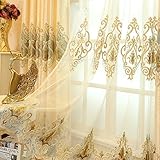 MYRU 2er-Set Europäische goldene Luxuxjacquard-Vorhänge für Schlafzimmer Wohnzimmer (Tüllvorhang, 245 * 140 cm)