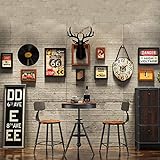 AVFORA HUANGXING - Collage -Bildrahmen for Home Bar Set for Home Bar KTV Dekor, mit 3D -Puzzle -Hirschkopfwand -Hängedekoration und Schild dekorative Wanduhr, 212x72 cm, Blackwalnut