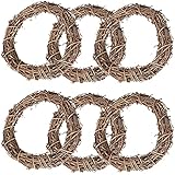 6PCS Kranz Weinreben Natur Rattan Retro Kranz DIY Handwerk Natürliche Weinrebe Kränze für Weihnachten Tür Wand Dekor Handgewebt Halloween Kranz Hängender Zweigkranz zum Selbermachen Ø 15 cm