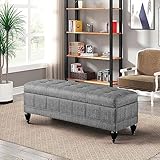 42''Large Capacity Storage Bank,Baumwollleinen Gepolsterte End of Bed Bench Seat,Moderne Multifunktions-Aufbewahrungsbank Fußstütze für Wohnzimmer Schlafzimmer (Color : Grey, Size