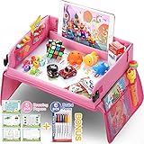 lenbest Kinder Reisetisch Kindersitz Spiel, Lernspielzeug für den Innenbereich mit 1 Transparenter Zeichnungsfilm + 5 Zeichenpapier + 6 Farbstifte - Zeichenbrett Geschenk für zu Hause, Reise(Rosa)