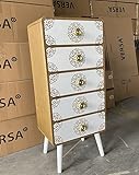 Versa Lyssa Schubladenkommode, Schlafzimmer Schrank, Beistellschrank, Kommode, mit 5 Schubladen, Maßnahmen (H x L x B) 85 x 38 x 48 cm, Holz, Farbe: Weiß und braun