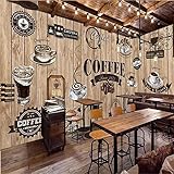 FBITE Vintage Coffee Label Holz Panel Schirm Wandbild Tapete 3D Cafe Cafe Restaurant Dekoration Tapete 3D Dekoration Wandbild Benutzerdefinierte 3D Tapete Paste 200x140cm