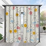 REDLEO Vorhang Outdoor VorhäNge Wasserdicht 2er Set Outdoor Vorhang mit Ösen Wetterfest Vorhang Pavillon Outdoor Gardinen für Balkon Terrasse,132x275cm(Obere und Untere Ösen), Die Blumen