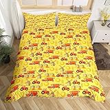 Zugmaschine Bettbezug Set Cartoon Bauernhof Ausrüstung LKW Bettwäsche Set 200x200cm für Kinder Dekor Construction Auto Betten Set Mikrofaser Vehicle Bettdeckenbezug Schlafzimmer Gelb Bettwäsche
