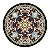 QQLADY Runder Kinderteppich, ultraweicher böhmischer Küchenteppich, Vintage-Bunter marokkanischer Druck, großer Outdoor-Teppich, schmutzabweisender Teppich, Hängekorbmatte, Mandala, Durchmesser: 11