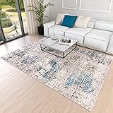 Mazovia Abstraktes Vintage Designer Teppich - Kurzflor - Weich Teppich für Wohnzimmer, Esszimmer - ÖKO-TEX Wohnzimmerteppich - Teppiche Beige Blau Grau 200 x 300 cm