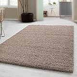 Carpetsale24 Hochflor Teppich Beige, Einfarbig, Flauschiger Langflor Teppich, Shaggy Flokati, Rechteckig, Pflegeleicht, Wohnzimmerteppich, Größe:200 x 290 cm