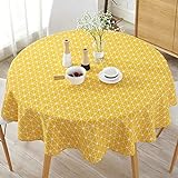 WOOPOWER Schlichte Nordic Style Tischdecke, runde Tischdecken für runde Tische, staubfeste Baumwoll-Leinen-Tischdecke für Buffettisch, Party, Urlaub, Abendessen gelb